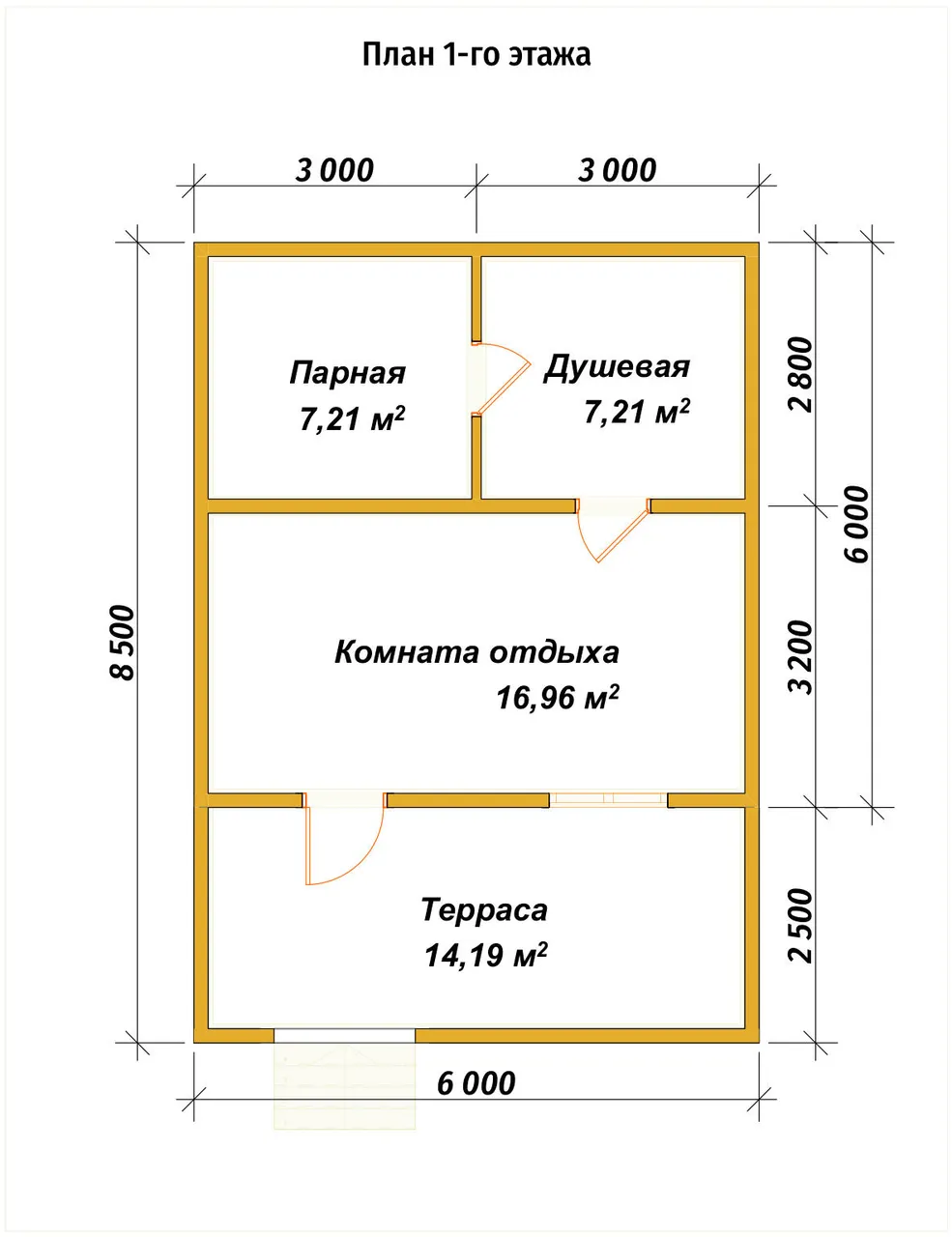 Одноэтажная баня из бруса ПБ-68 - планировка 1