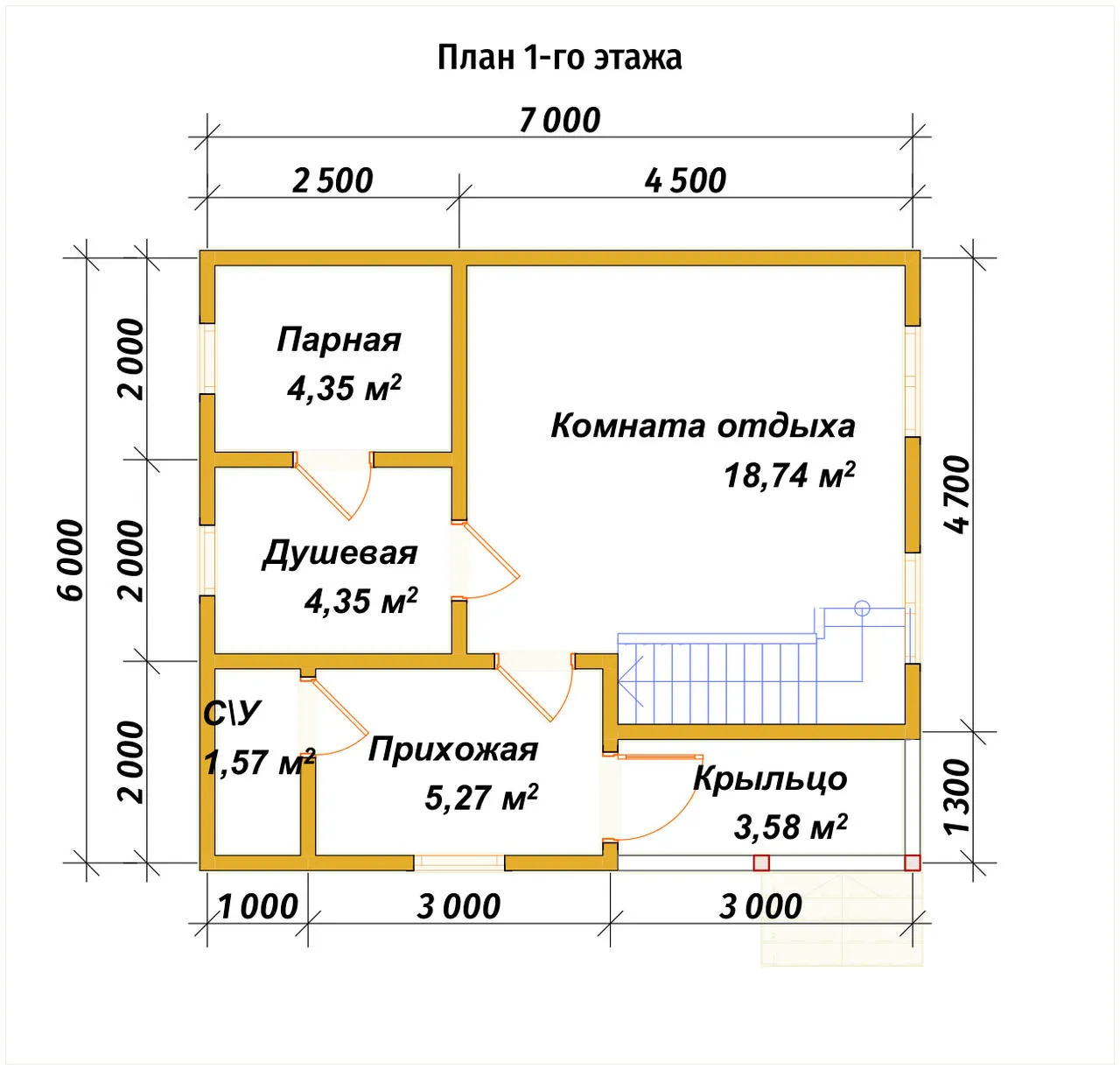 Полутораэтажная баня из бруса ПБ-61 - планировка 1