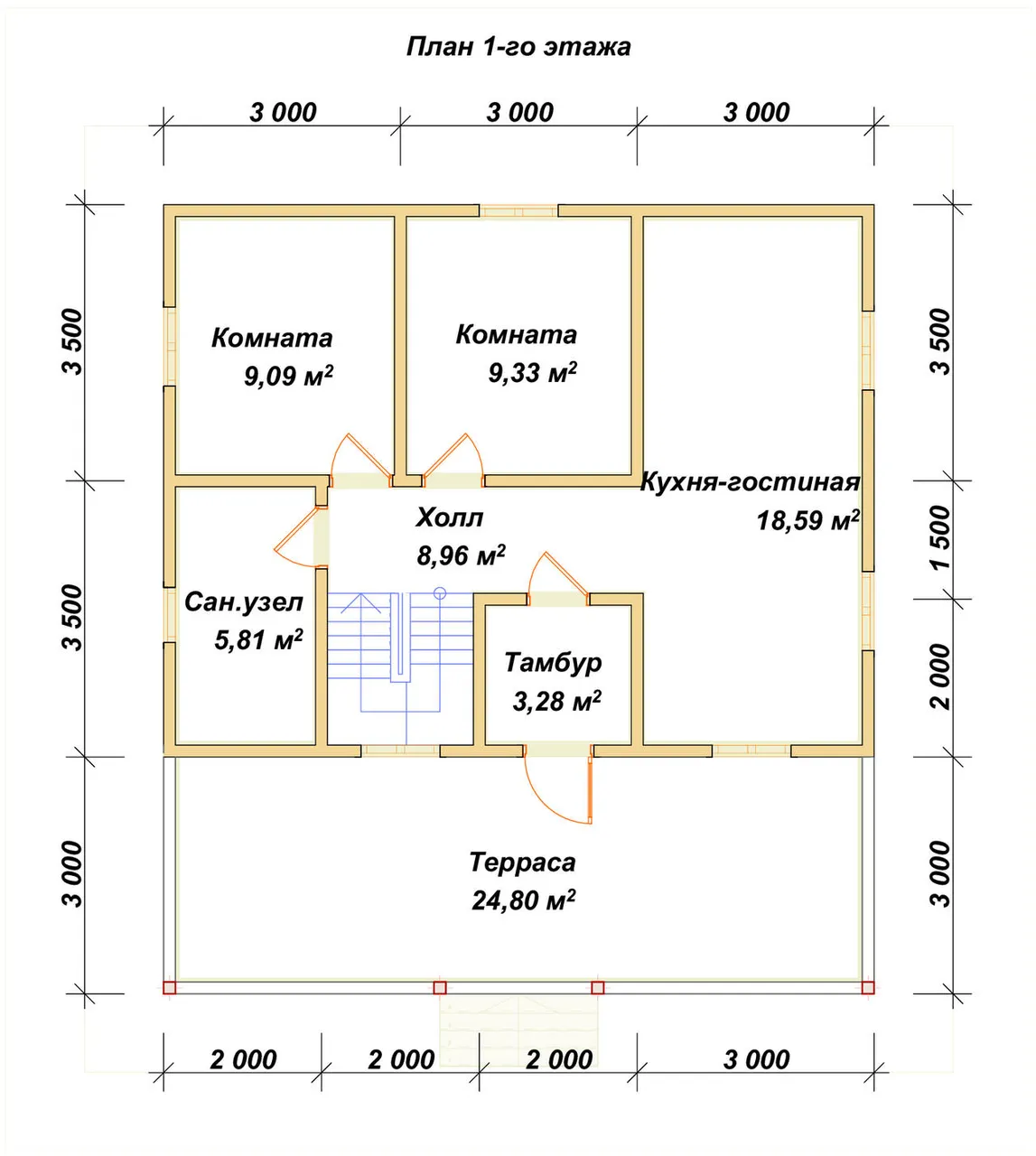 Полутораэтажный дом из бруса П-1233 - планировка 1