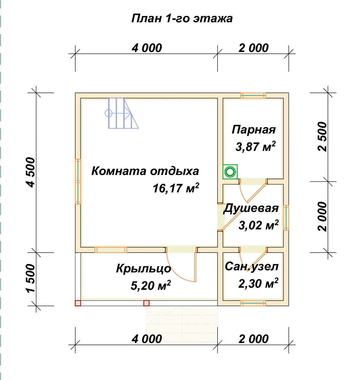 Баня из бруса с мансардой ПБ-2 - планировка 1