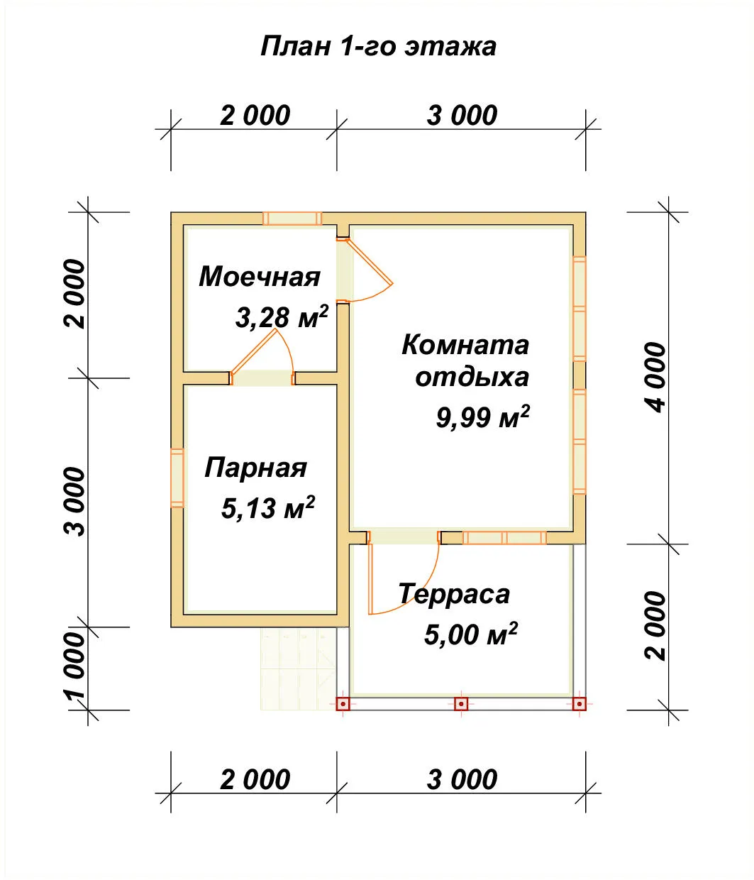Одноэтажная баня из бруса ПБ-20 - планировка 1