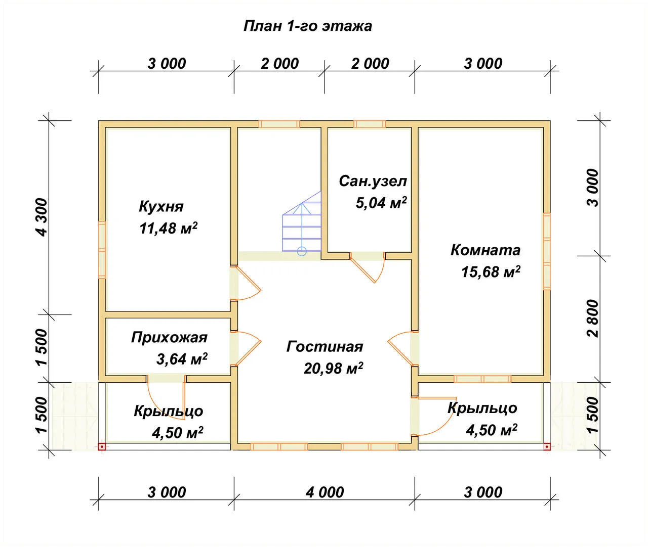 Полутораэтажный дом из бруса П-7 - планировка 1
