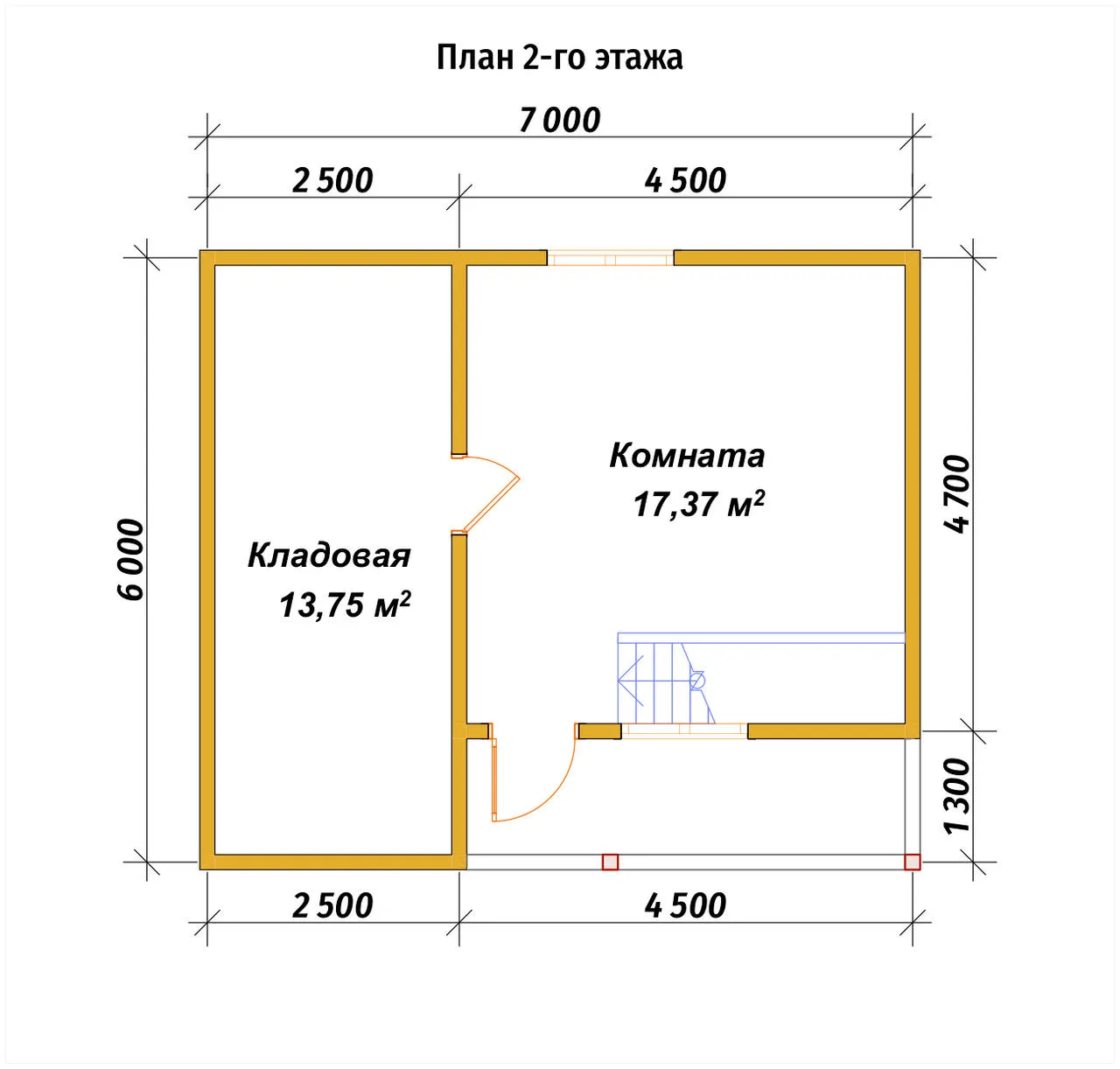 Полутораэтажная баня из бруса ПБ-61 - планировка 2