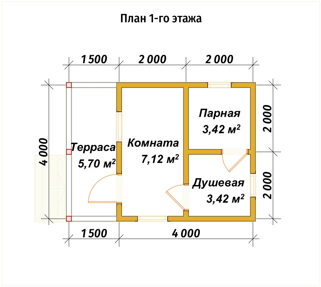 Одноэтажная баня из бруса ПБ-58 - планировка 1