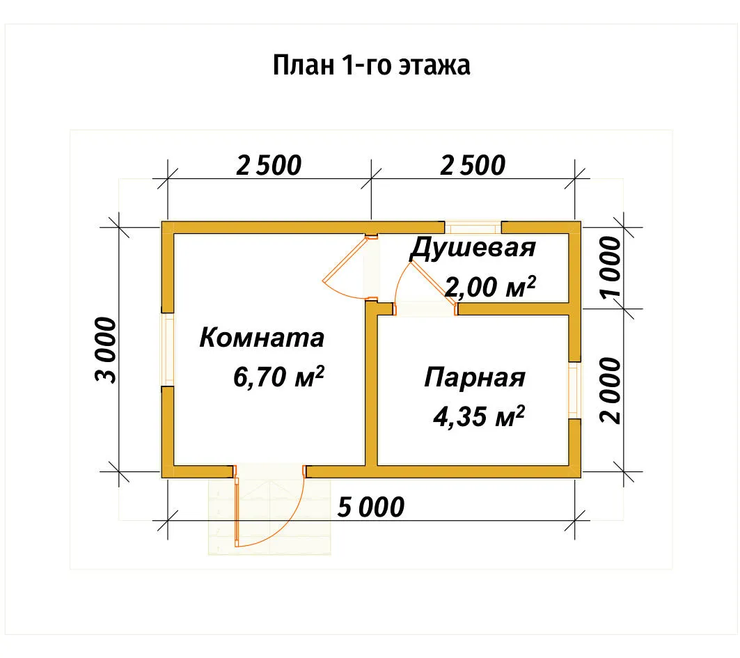 Одноэтажная баня из бруса ПБ-56 - планировка 1
