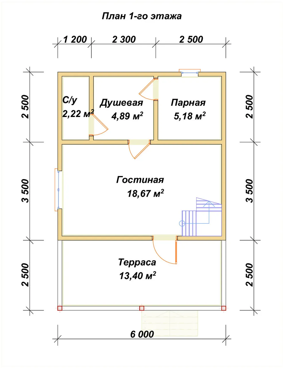 Баня из бруса с мансардой ПБ-18 - планировка 1