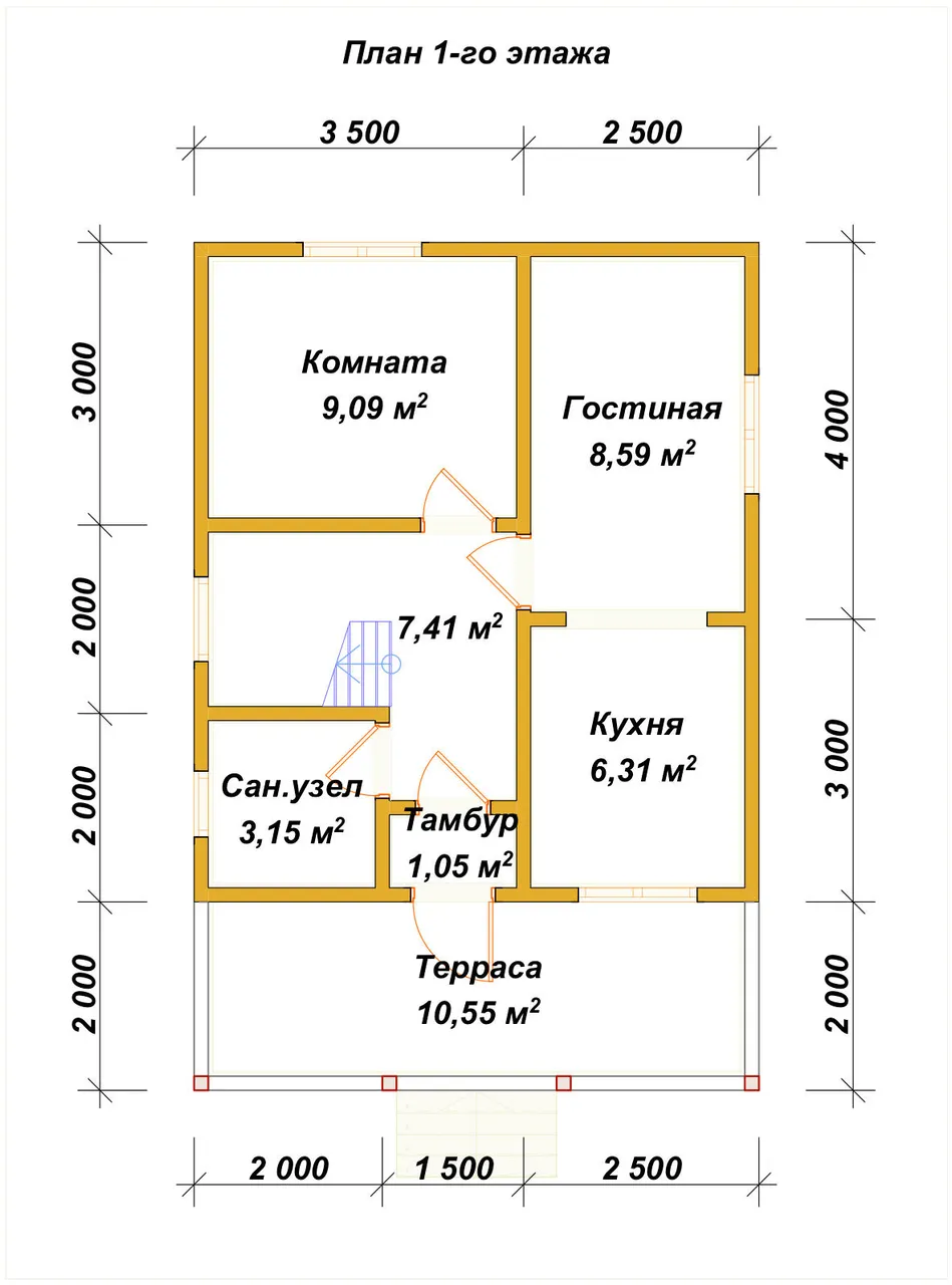 Дом из бруса с мансардой П-594 - планировка 1