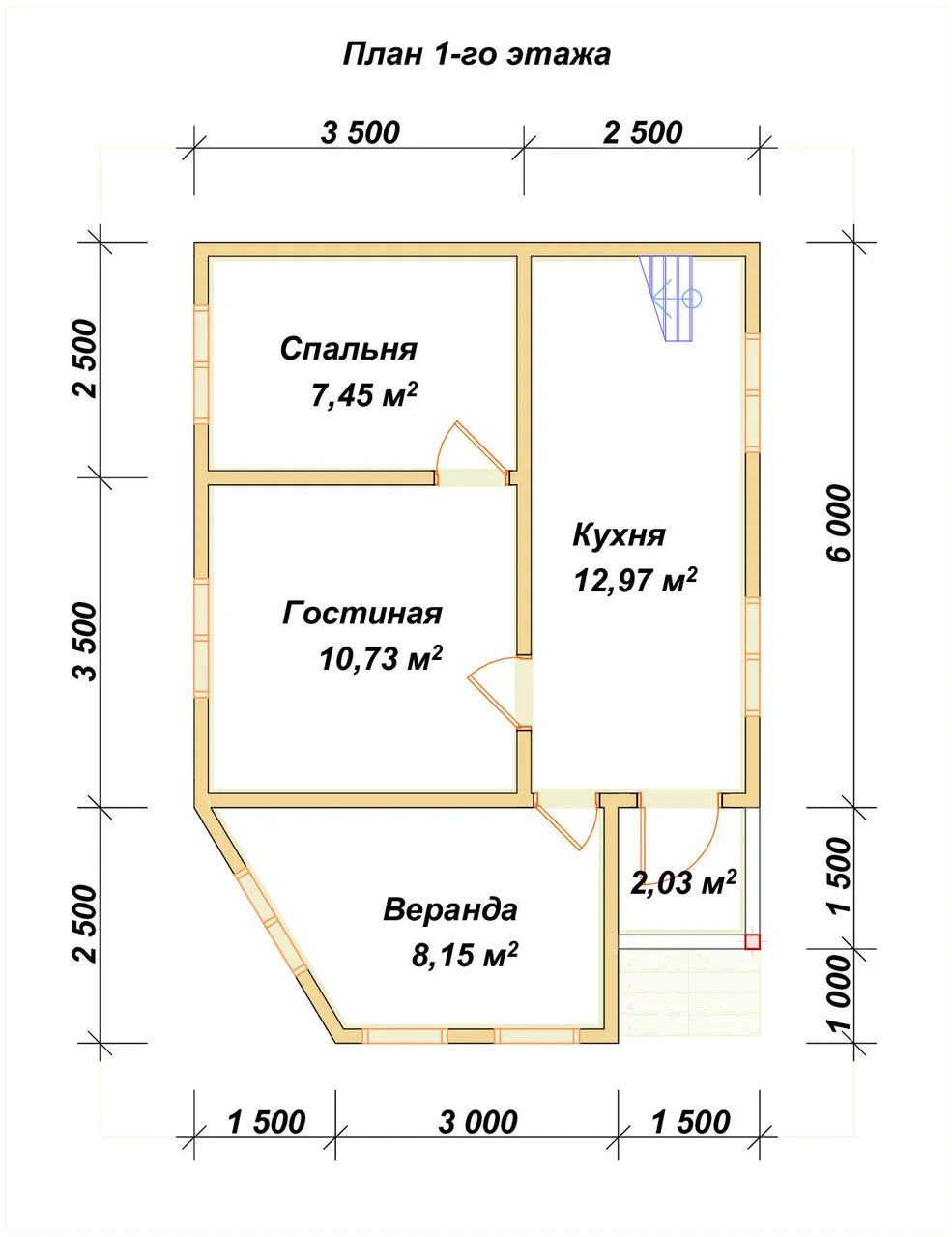 Полутораэтажный дом из бруса П-968 - планировка 1